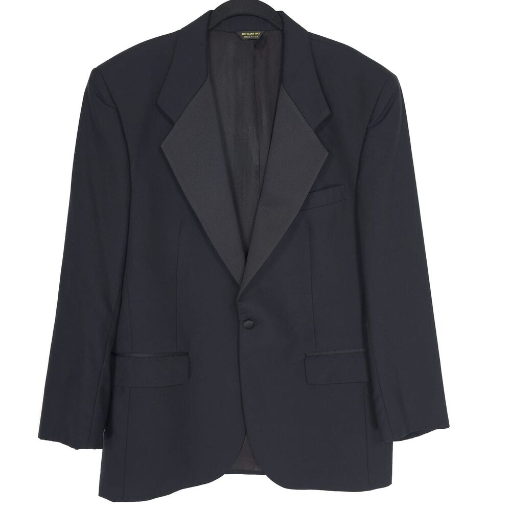 PIERRE BALMAIN Tuxedo Blazer Black Wool Satin Lapel 40R MADE IN USA